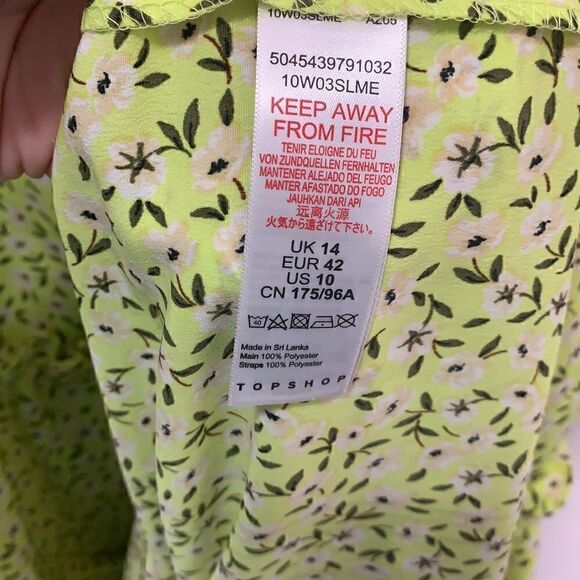 Topshop size 10 yellow floral tie sleeves drop waist (F1) - Picture 7 of 9